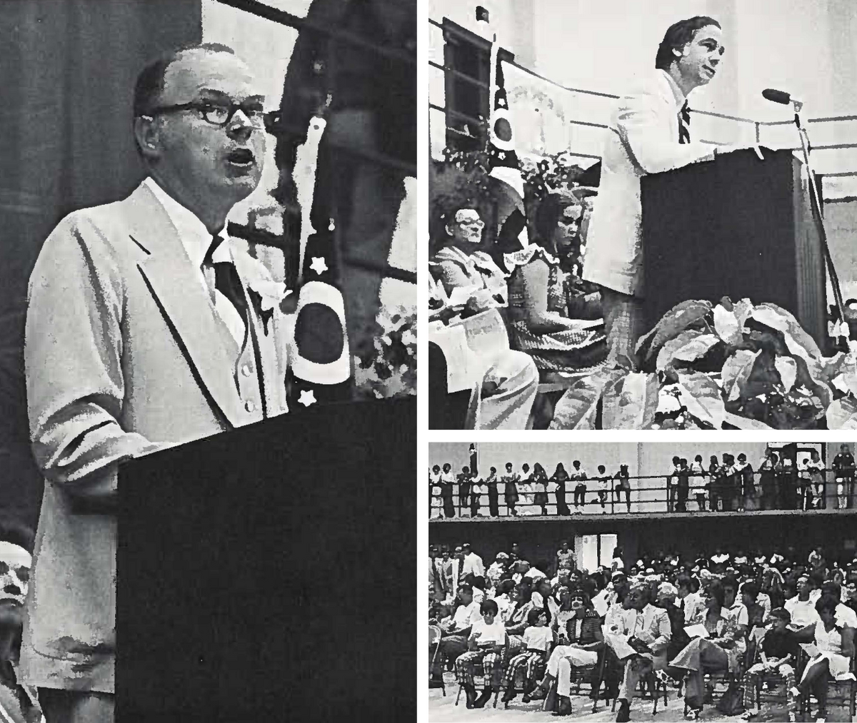 various images images of speakers and attendees at the 1975 Turpin HS dedication ceremony